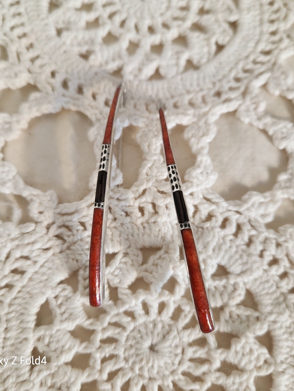 Sterling Silver Red Brown Inlay Dangle Earrings - Silpada